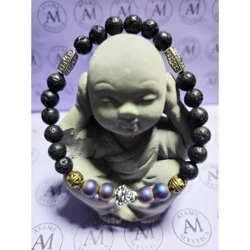 A Belső Erő és Nyugalom Karkötője – Lávakő • Hematit • Buddha (20 cm)