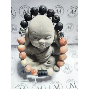 A Mély Erő és Újjászületés Prémium Karkötője – Skorpió • Cseresznyevirág Jáspis • Lávakő • Buddha (20 cm, 10 mm) 