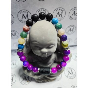Az Intuíció és Érzelmi Harmónia Karkötője – Halak • Jégachát • Lila Jáde • Lávakő (18 cm)