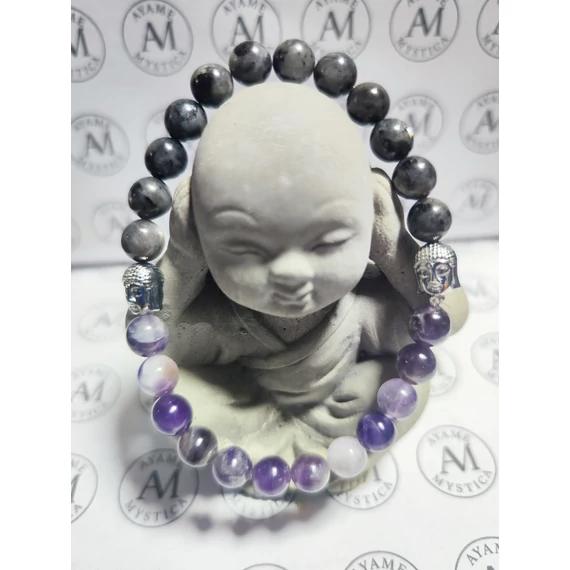 A Belső Béke és Intuíció Karkötője – Larvikit • Ametiszt • Buddha(20cm)