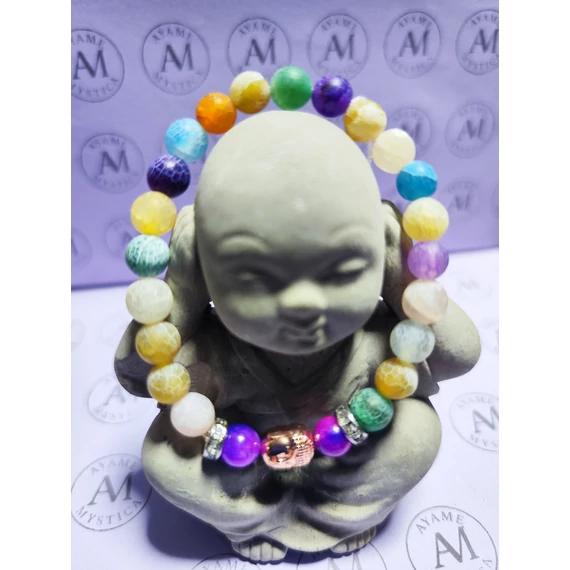 A Színek Békeútja Karkötő – Jégachát • Lila Jáde • Buddha (16,5 cm)