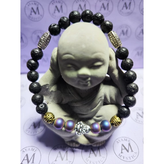 A Belső Erő és Nyugalom Karkötője – Lávakő • Hematit • Buddha (20 cm)