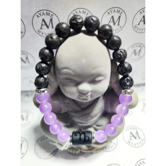 A Kitartás és Belső Erő Karkötője – Bak • Lávakő • Lila Jáde (17 cm)