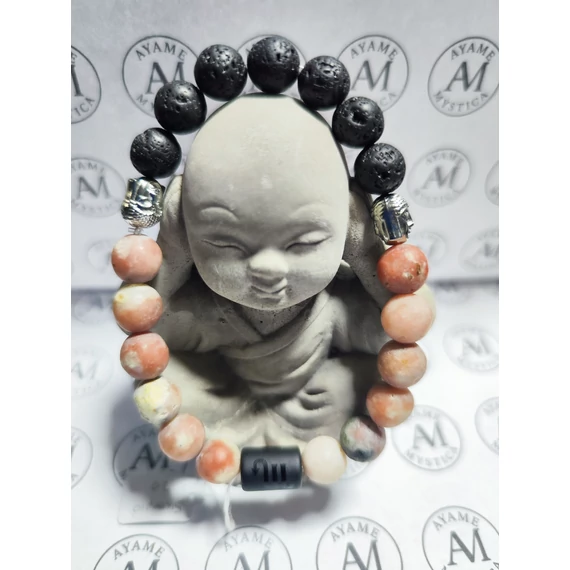 A Mély Erő és Újjászületés Prémium Karkötője – Skorpió • Cseresznyevirág Jáspis • Lávakő • Buddha (20 cm, 10 mm) 